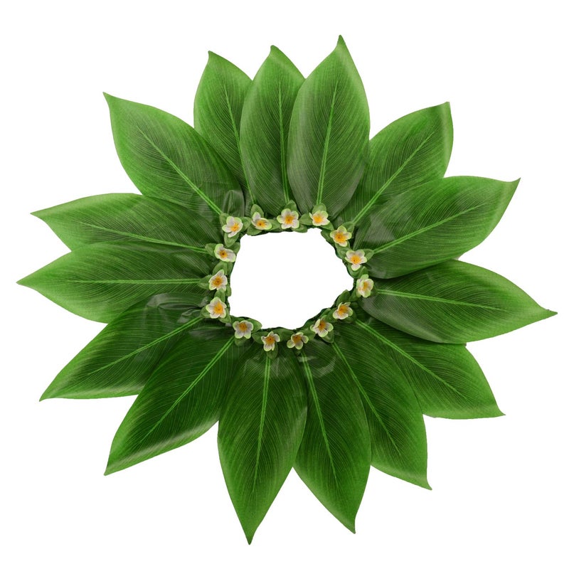 KEFAN Leaf Hula Skirt and Hawaiian Leis Set Grass Skirt with Artificial Hibiscus Flowers for Hula Costume and Beach Party (F) - Image 5